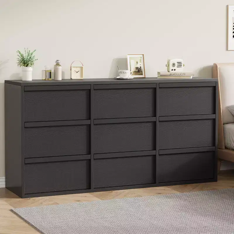 9-Drawer Dresser — Black / Natural / Walnut / White, Fits 1–2 Users