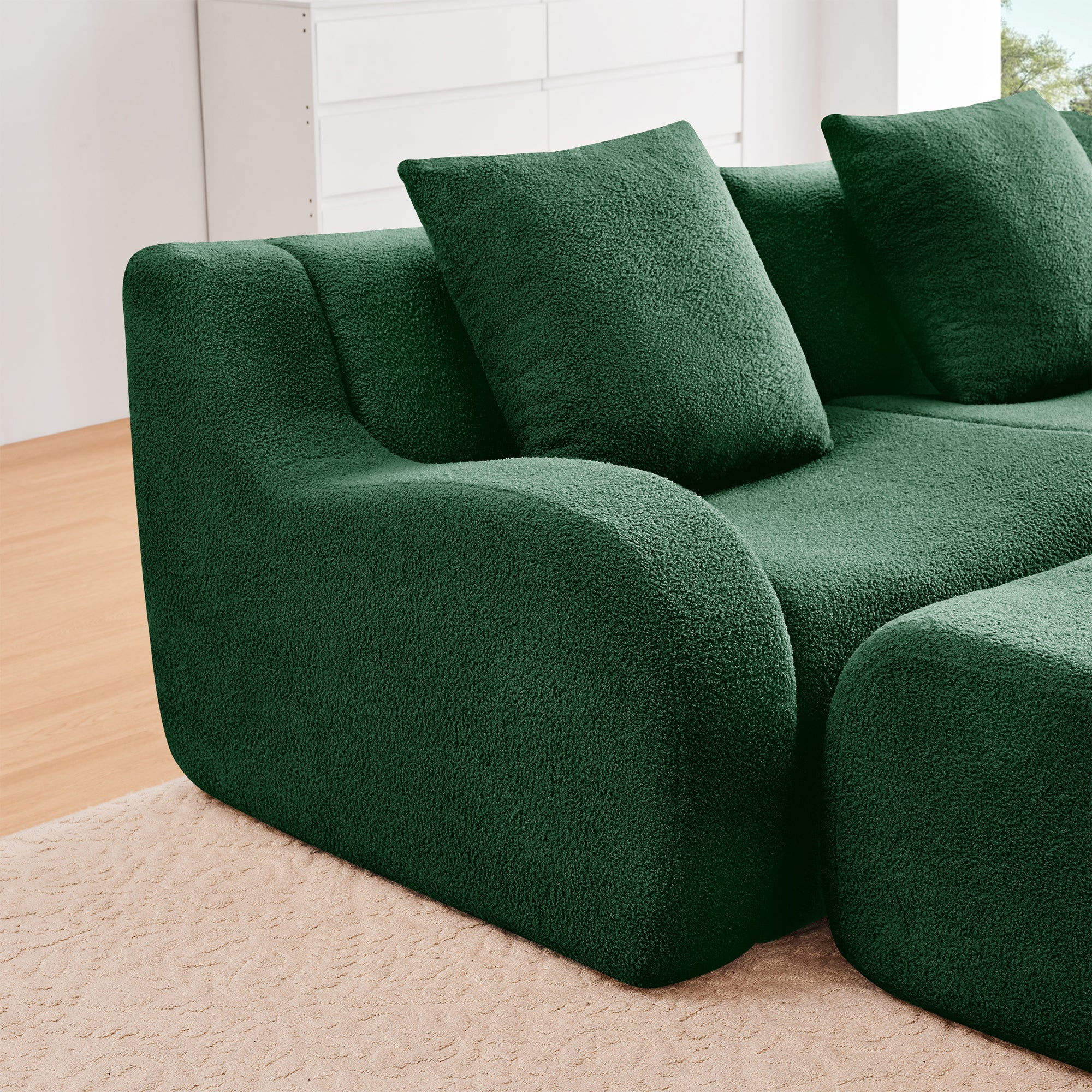 Curved Ergonomic Design L-Shaped Teddy Loveseat Sofa