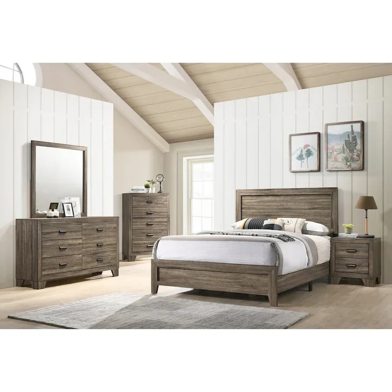 Linette 6 Piece Brown Panel Bedroom Set