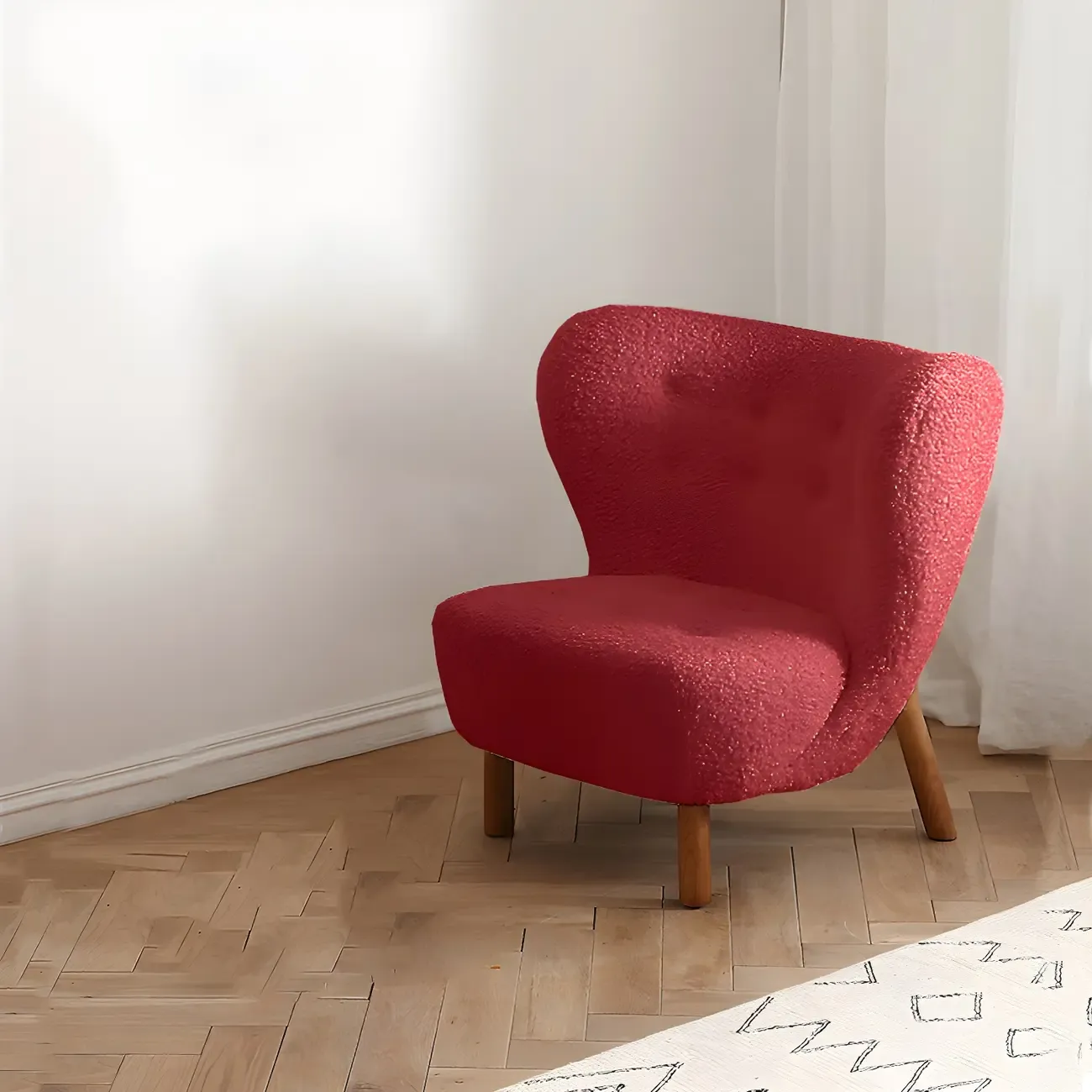 Mid-Century Modern Flannel Accent Chair in Off-White