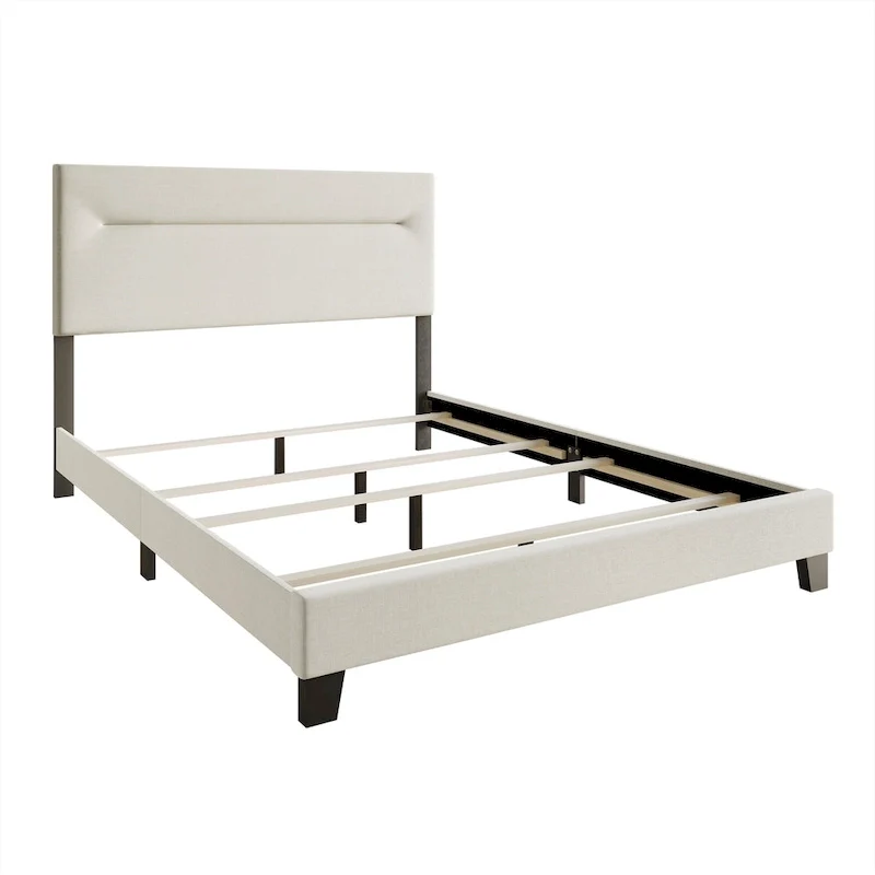 Linen Upholstered Bed, Foam-Padded Headboard, Rubberwood/MDF, Seats 2, Grey/Blue/Beige/Light Blue, Twin/Full/Queen/King