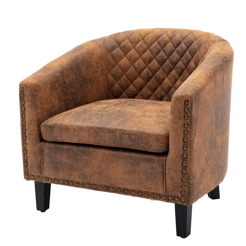 Accent Barrel Chair Living Room With Nailheads And Solid Wood Legs