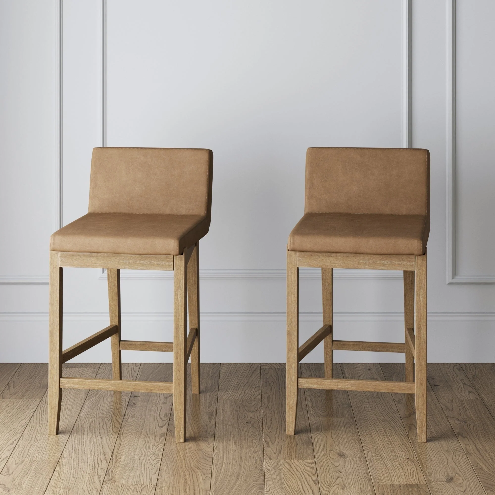 Gracie Modern Bar Stool, Boucle Upholstered Chair and Brushed Wooden Legs