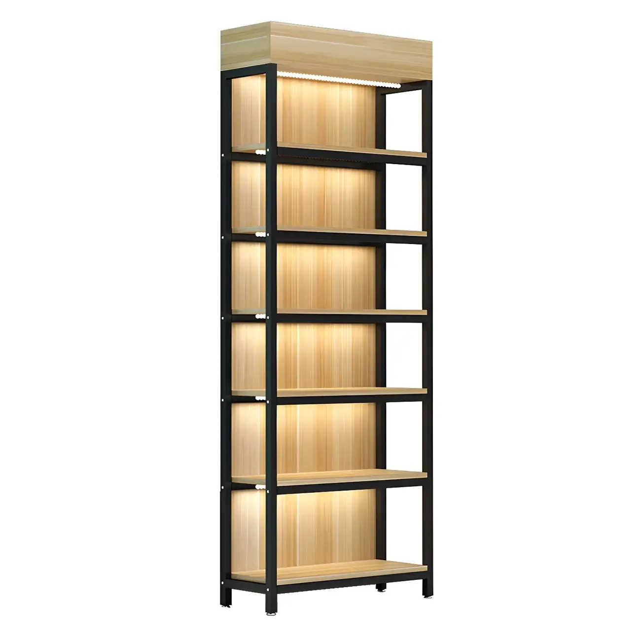 Modern Wood Open Multi-Shelf Large Display Cabinet