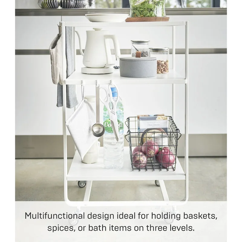 Yamazaki Home Rolling Utility Cart, Steel, Wheels - L 19.29 x W 14.96 x H 32.09 inches