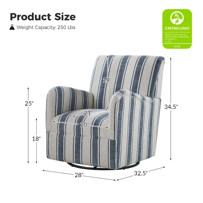 Pancy Traditional Swivel Armchair with Jacobean Strip Pattern Set of 2 by HULALA HOME