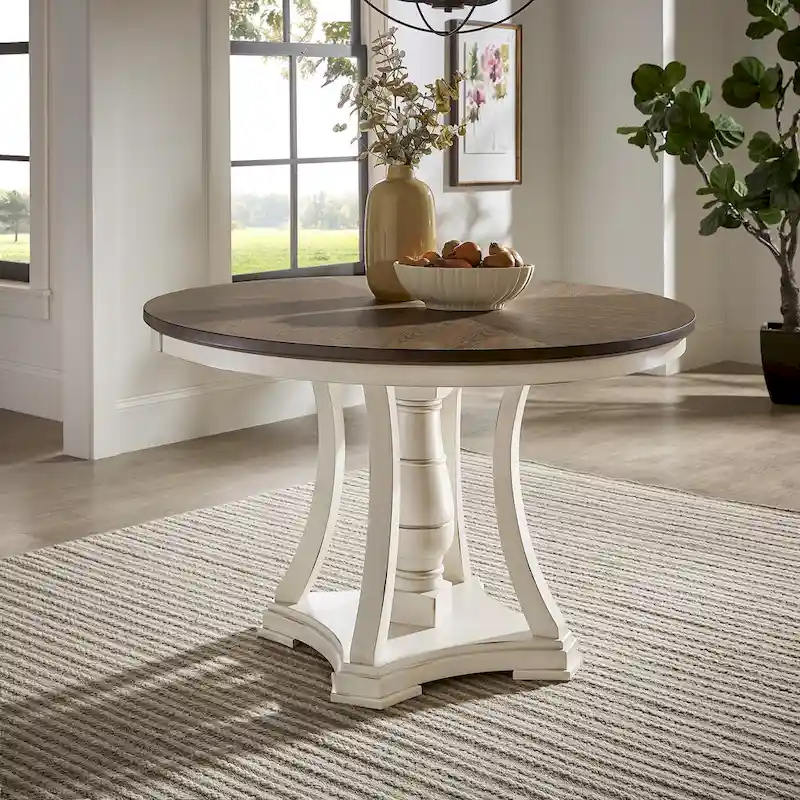 Dual-tone Solid Rubberwood Round Dining Table Set by