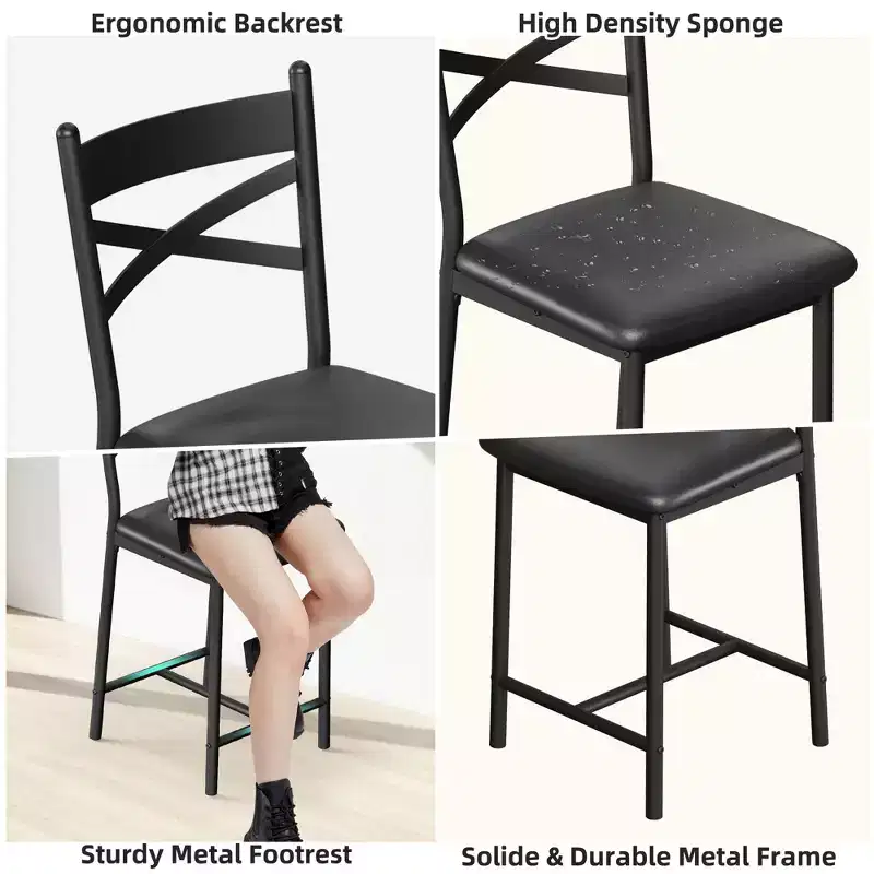 Set of 2 Counter Height Bar Stools, PU Leather Upholstered Seats with X-Back Metal Frame, Stylish Kitchen Island & Dining Room Chairs