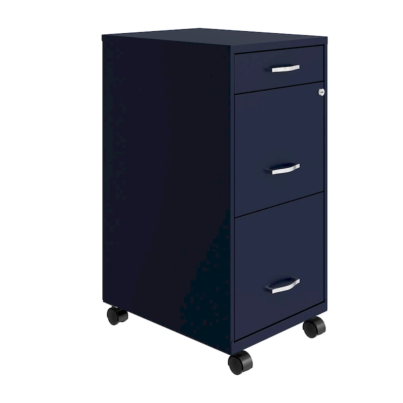 Space Solutions 18 Deep 3 Drawer Mobile Metal File Cabinet, Navy