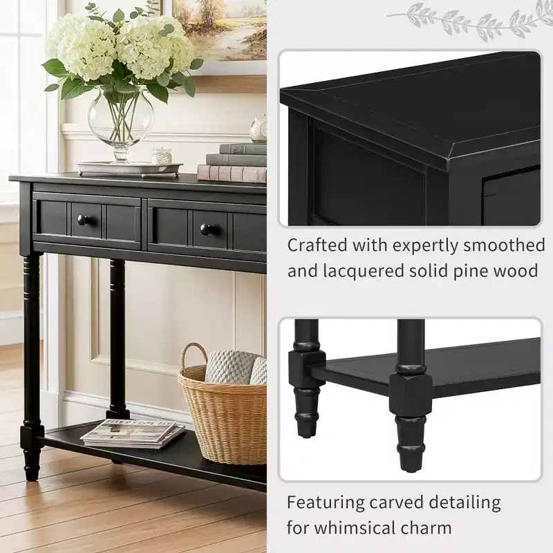 GDFStudio Darren Traditional Entryway Console Table with 2 Drawers and Bottom Shelf