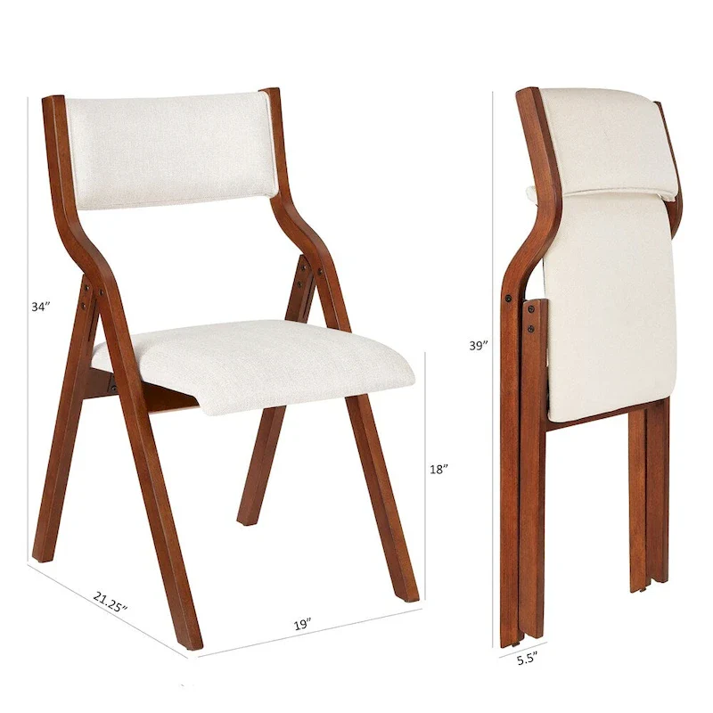 Upholstered Folding Dining Chair with Wood Legs (Set Of 2)