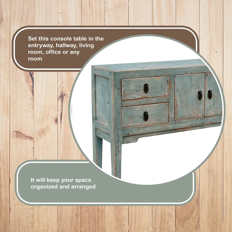 Artissance Console Table w/4 Drawers, 39 Long, Weathered Soft Aqua