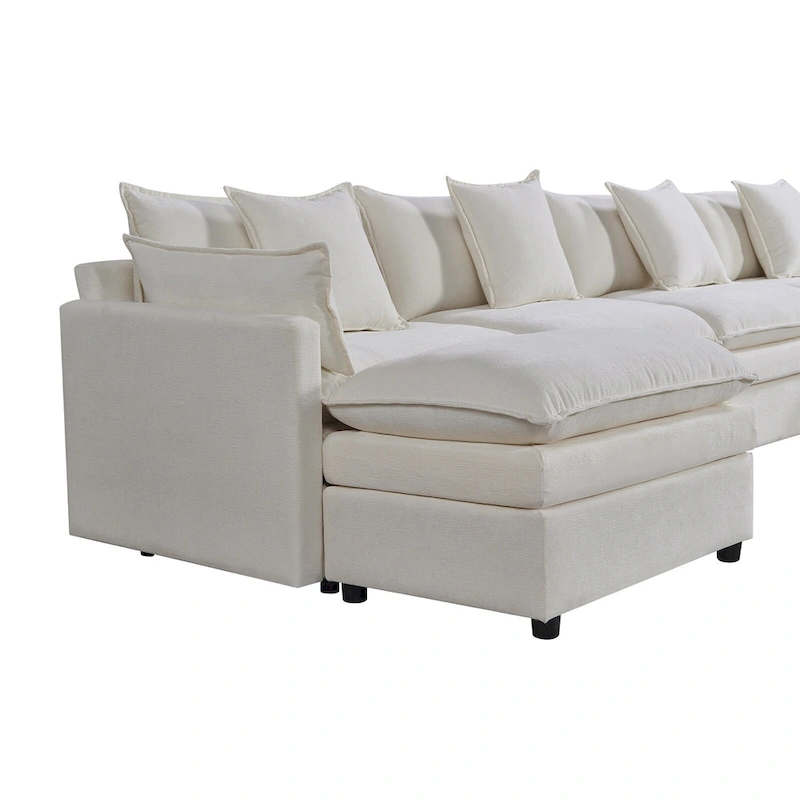 Spacious 142.52 U-Shaped Chenille Sectional Sofa with Double Cushions, Convertible Chaise and Ottomans