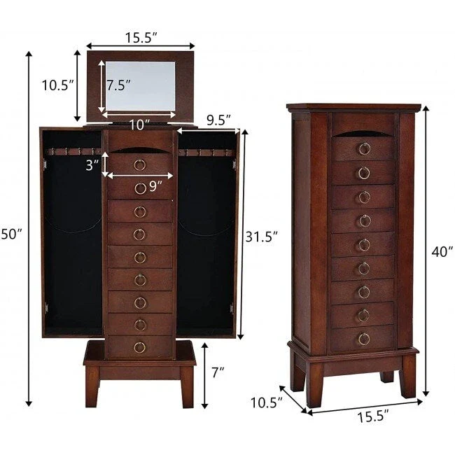 Wooden Jewelry Cabinet Storage Organizer with 6 Drawers - 10.5 x 15.8 x 40 (D x W x H)