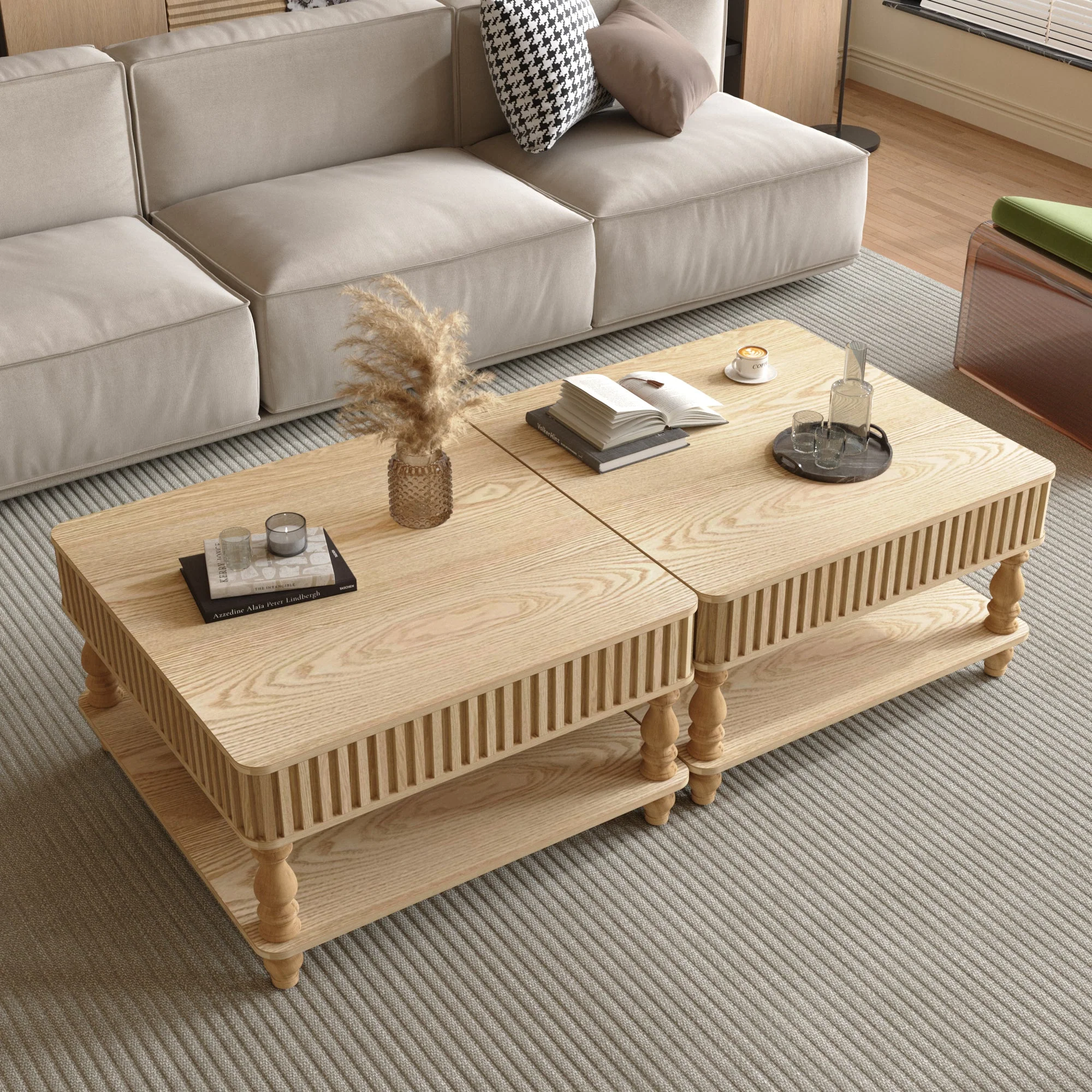 Walker Edison | Lift-Top Elevated Traditional Fluted Coffee Table