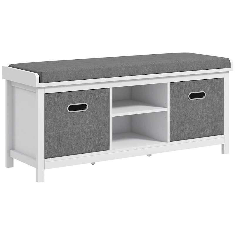 Shoe Bench with Cushion,Storage Bench for Entryway with Padded Seat,2 Drawers and Adjustable Shelf for Hallway