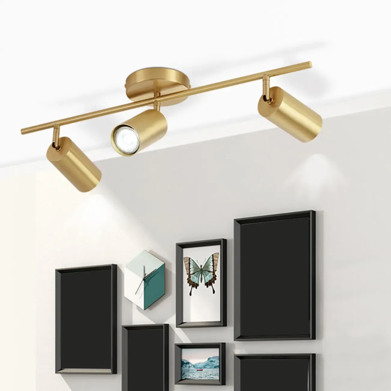 Minimalist Gold Cylinder Semi Flush Mount Adjustable Track Light
