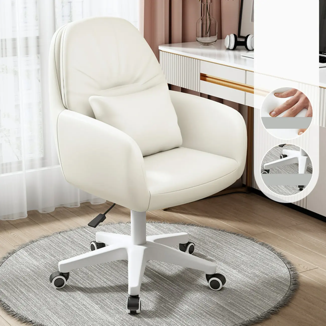 Modern White Grey Leather Swivel Office Chair