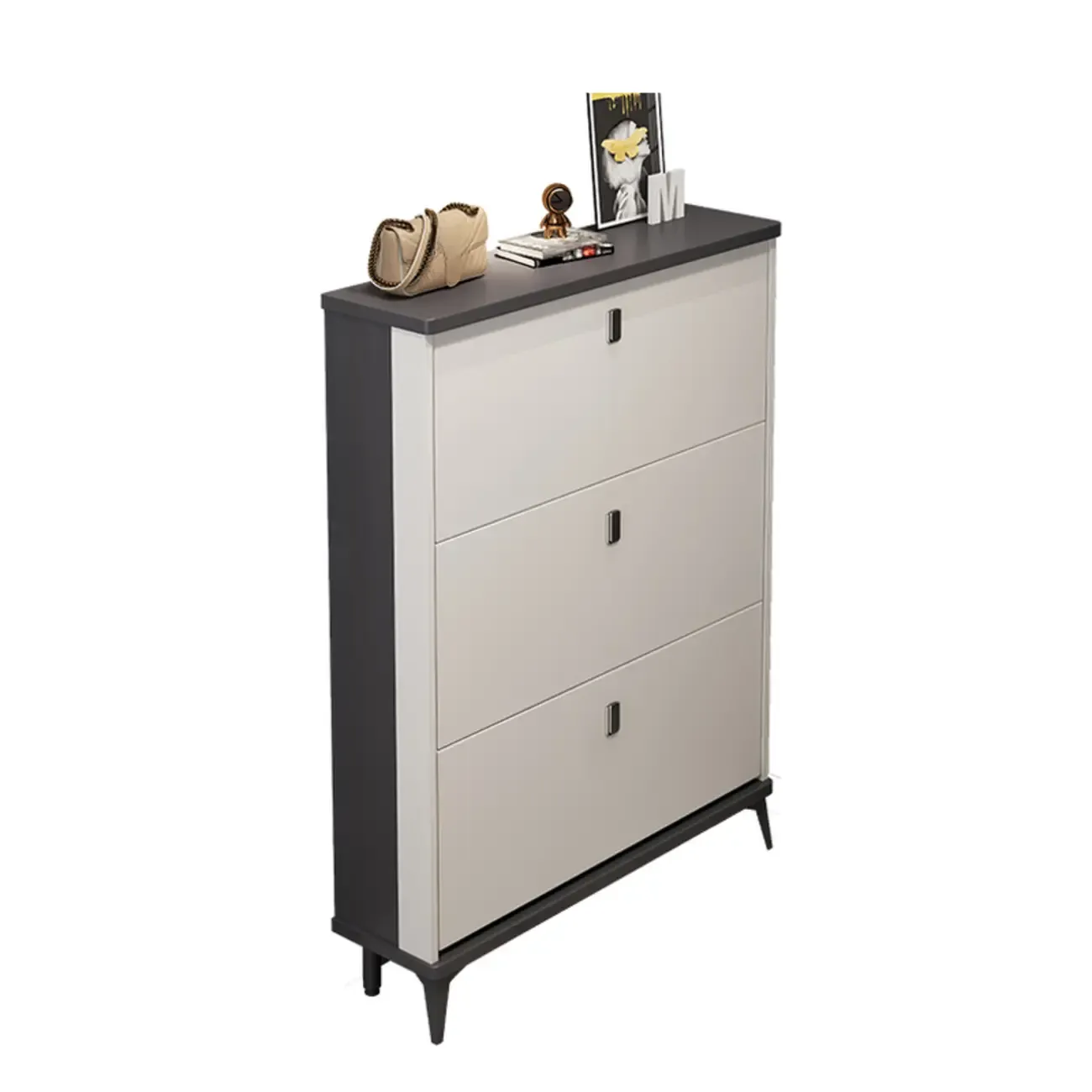 Modern Wood Shoe Cabinet with Adjustable Shelves, Entryway