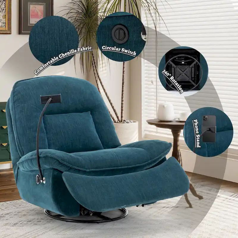 Adjustable Swivel Chenille Recliner with Phone Holder