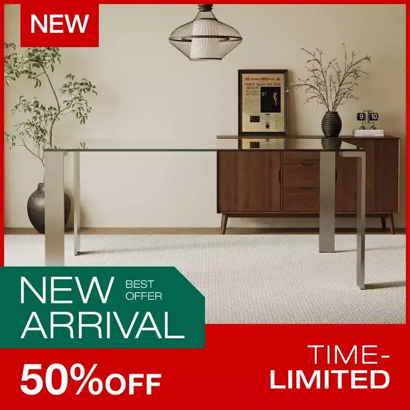 Luck Live Contemporary Tempered Glass Dining Table with Stainless Steel Legs, Rectangular 6-8 Seater Table for Dining Room, living room