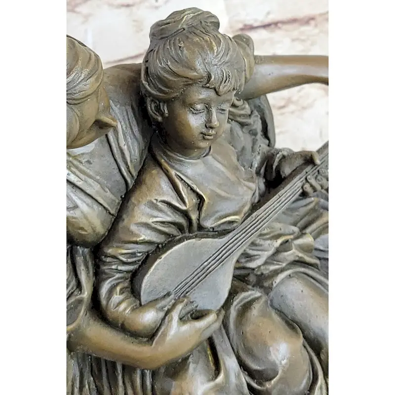 Mother And Playing Music Guitar 100 Percent Solid Bronze Sculpture Figurine Figure Sale