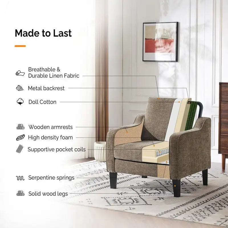 VINGLI Mid Century Modern Fabric Accent Chair