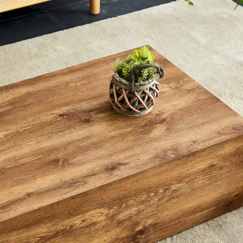 Modern Coffee Table, MDF with Wood Grain & Marble-Inspired Pattern, Easy Assembly, 10-15 Min