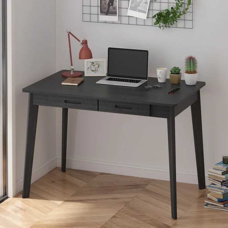 Home Office Desk - 39.4W, MDF & Solid Wood, 2 Drawers, 120 lbs Capacity, Classic Style