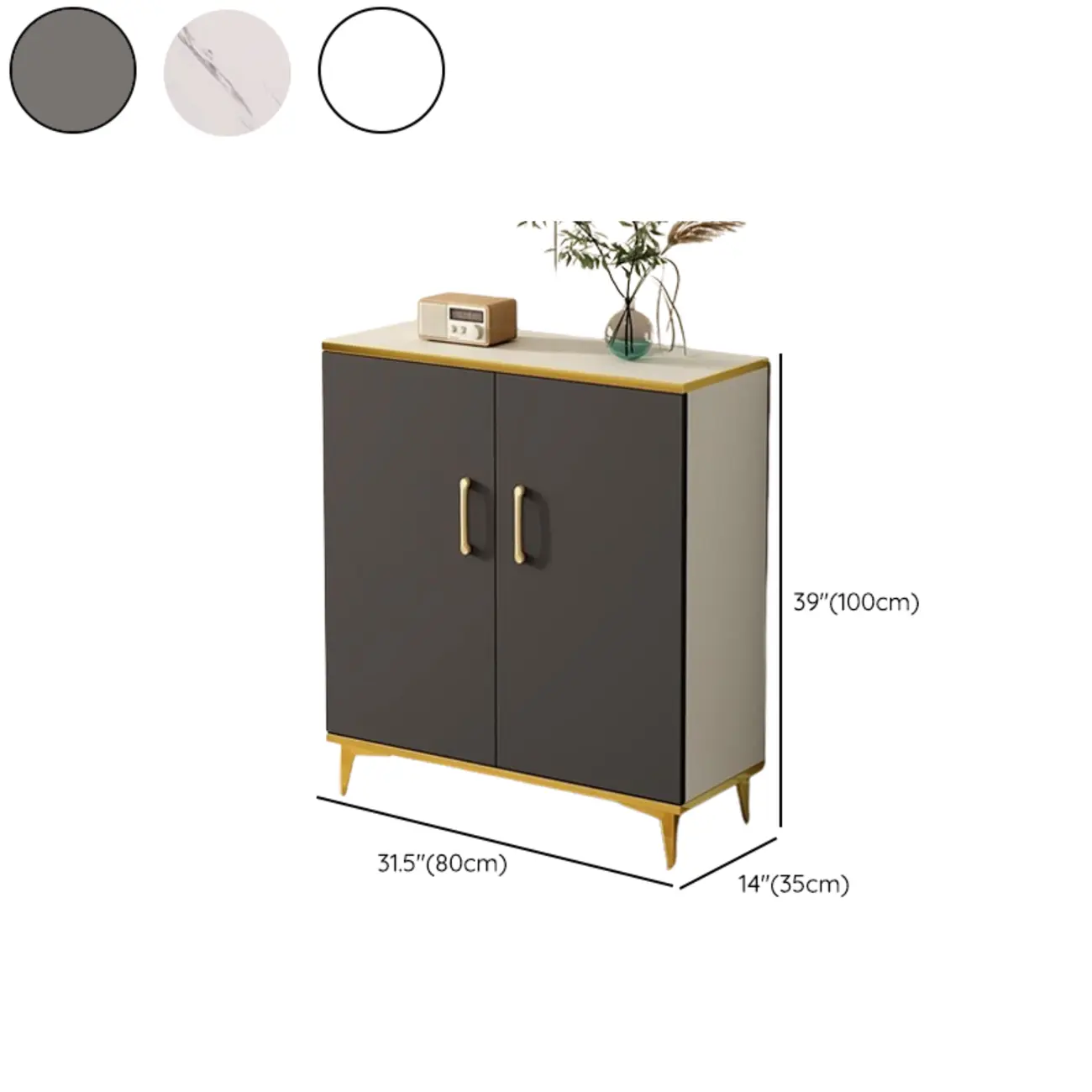 Trendy Grey Wood Hallway Shoe Cabinet with Gold Legs