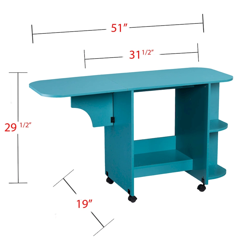 SEI Furniture Eastwick Expandable Rolling Sewing Table/Craft Station - Turquoise