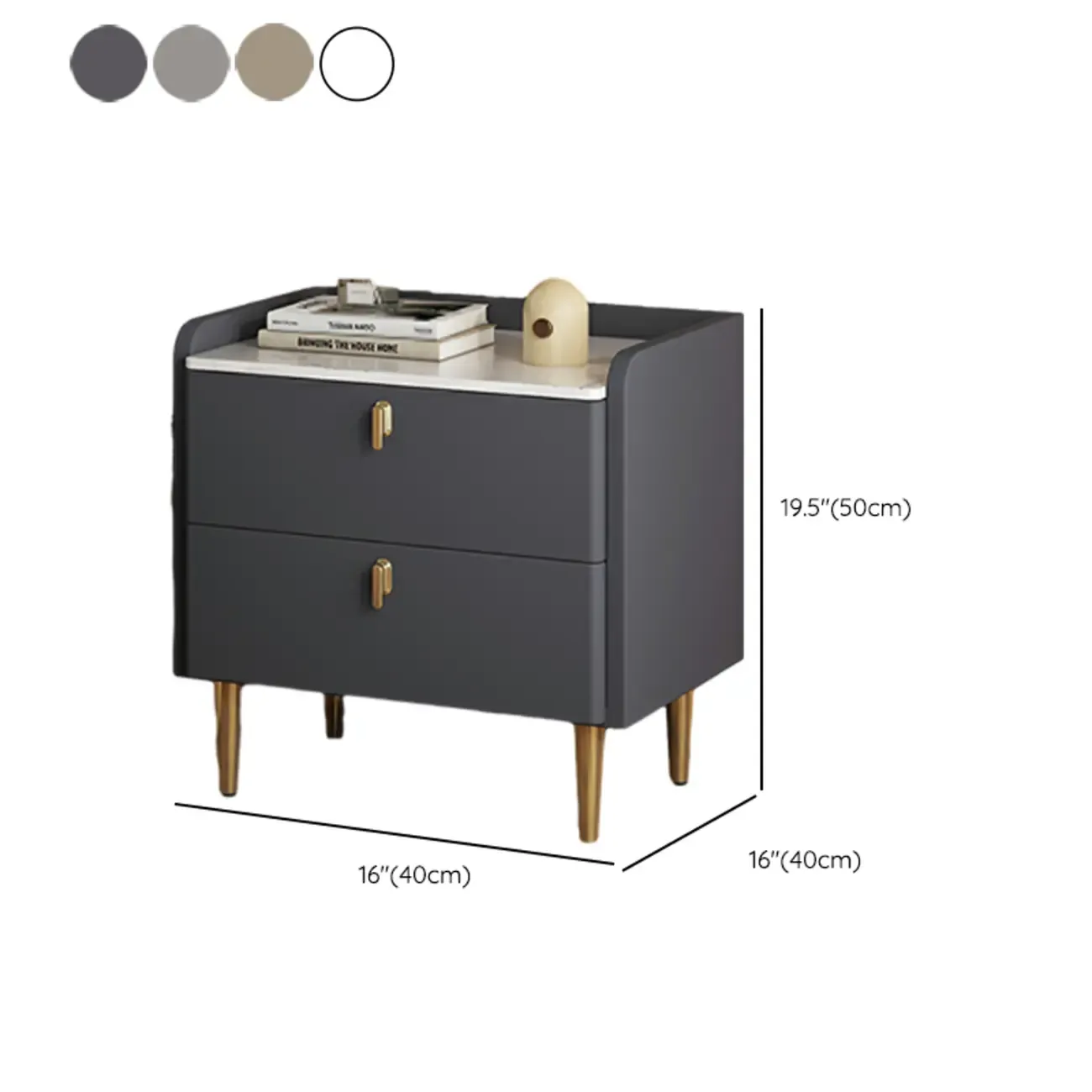 Modern Leather Stone Top Gold Accents 2-Drawer Nightstand