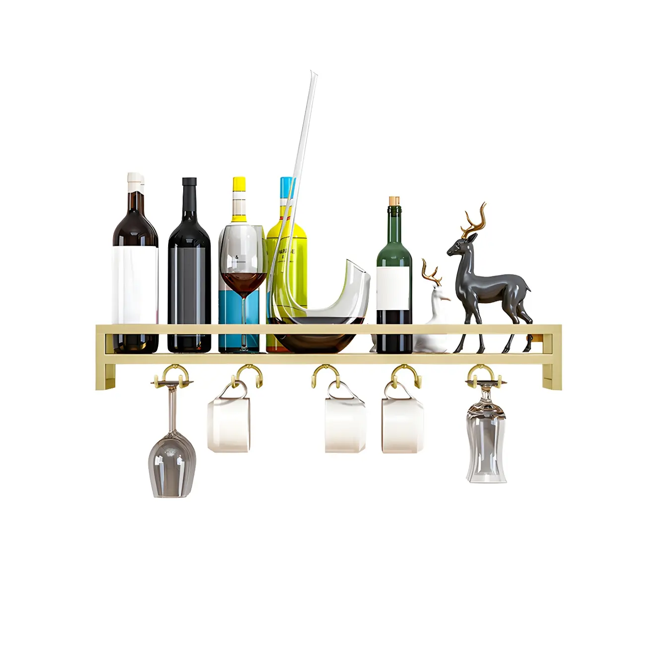 Floating Mount Metal Wine Glasses and Bottle Rack with Hook