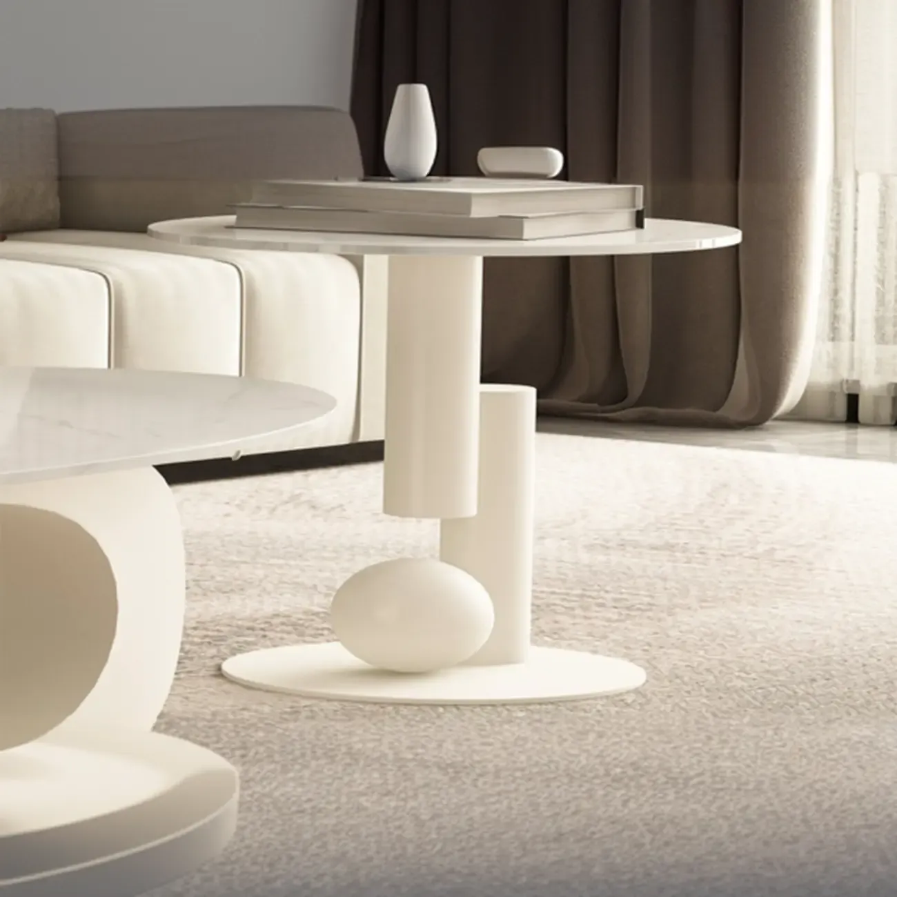 Modern Light Luxury White Oval Coffee Table with Metal Base
