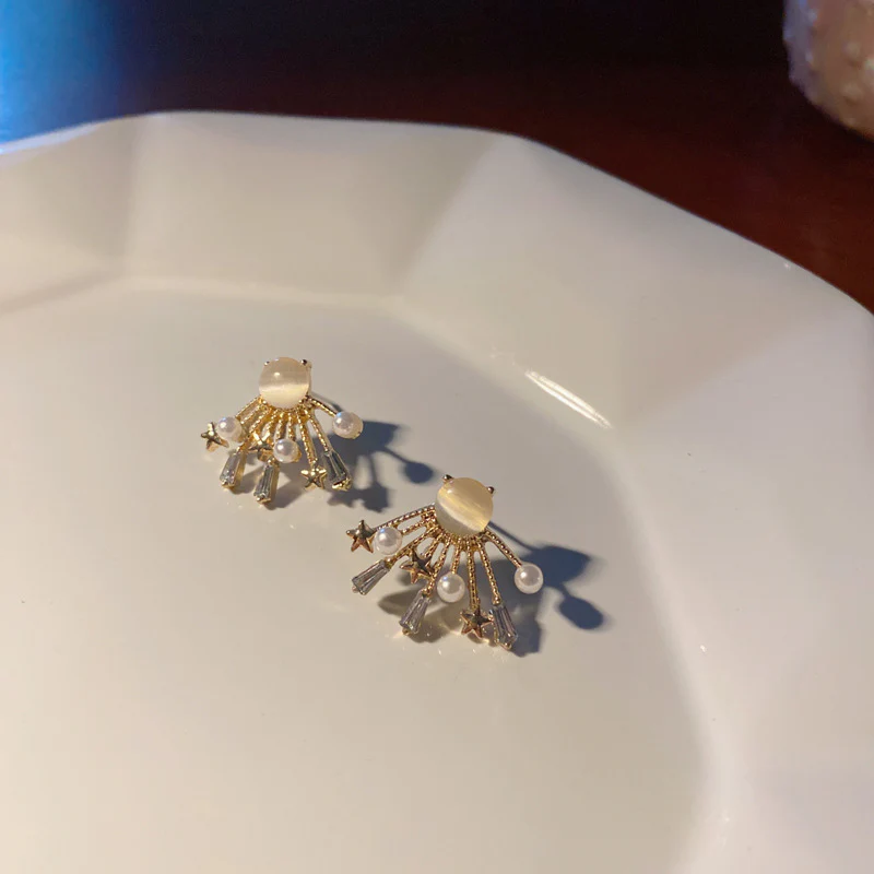 Luninana Earrings -  Shooting Stars with Pearl Earrings YBY032