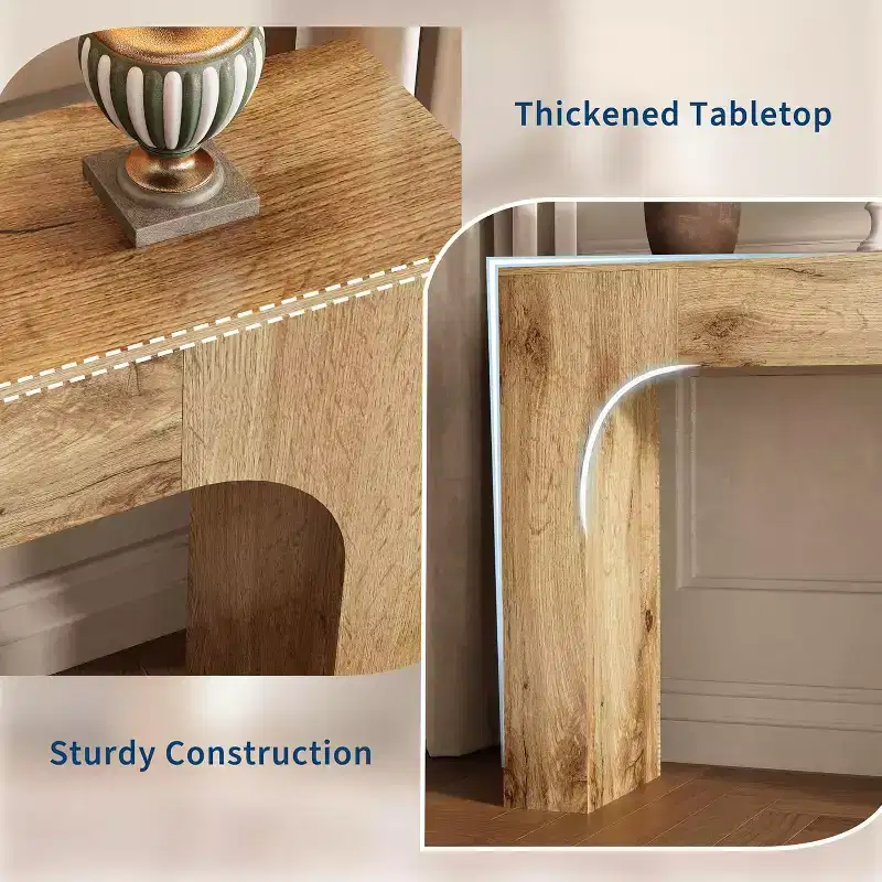 Brown Farmhouse Console Table, Rectangular, Single