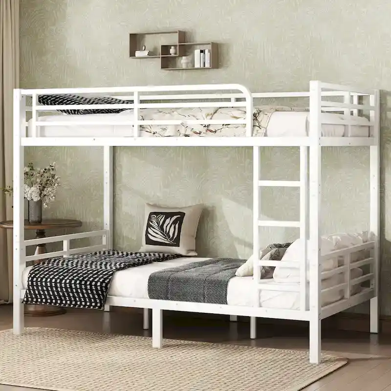 Metal Twin XL over Twin XL Bunk Bed for Teens and Adults,Space-Saving/Noise Reduced/No Box Spring Needed,White