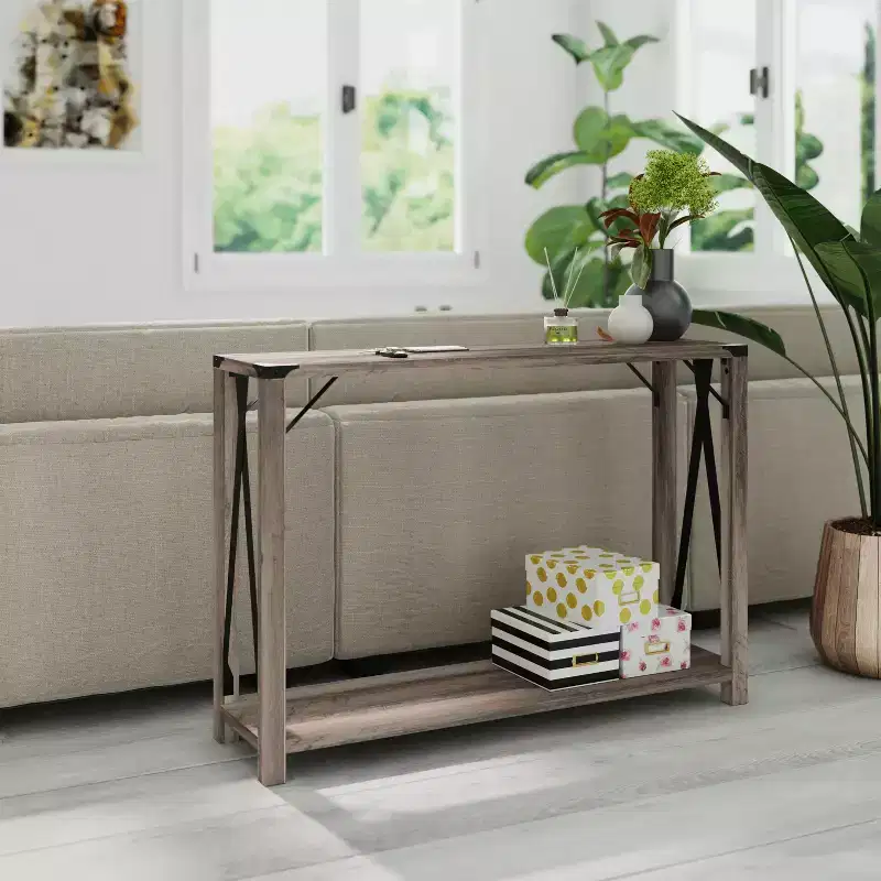 Engineered Wood Modern Farmhouse Entryway Console Table with Metal Accents