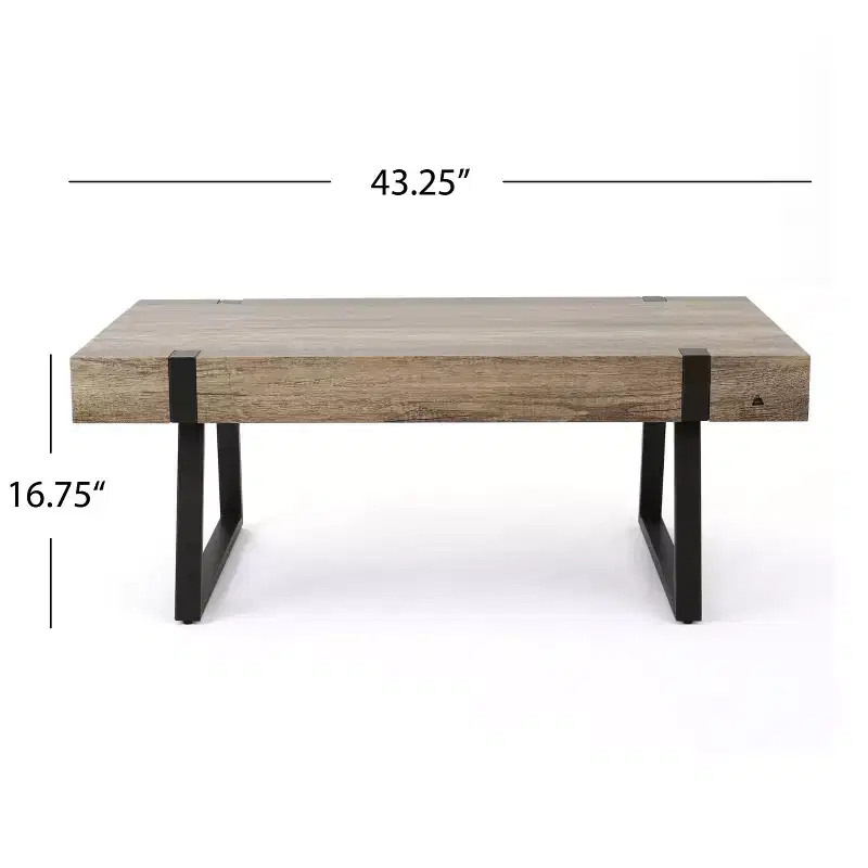 43W Industrial Coffee Table Cocktail Table Center Table with Thick Top, Canyon Grey-ModernLuxe
