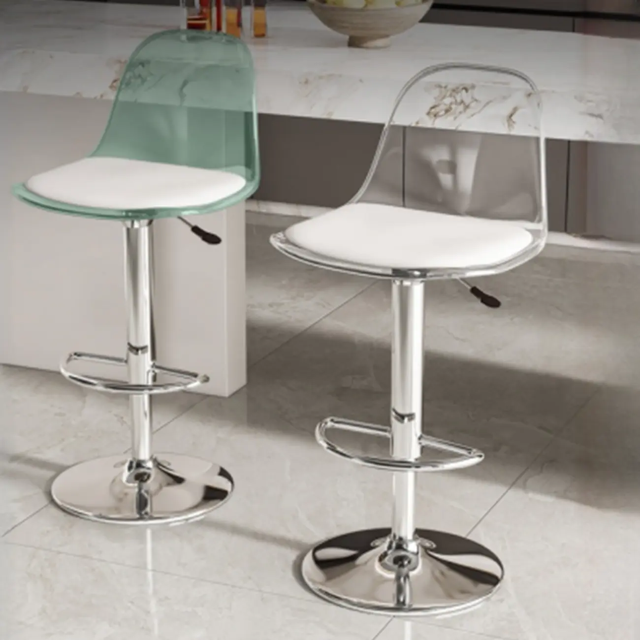 Transparent Acrylic Cushioned Swivel Adjustable Bar Stool