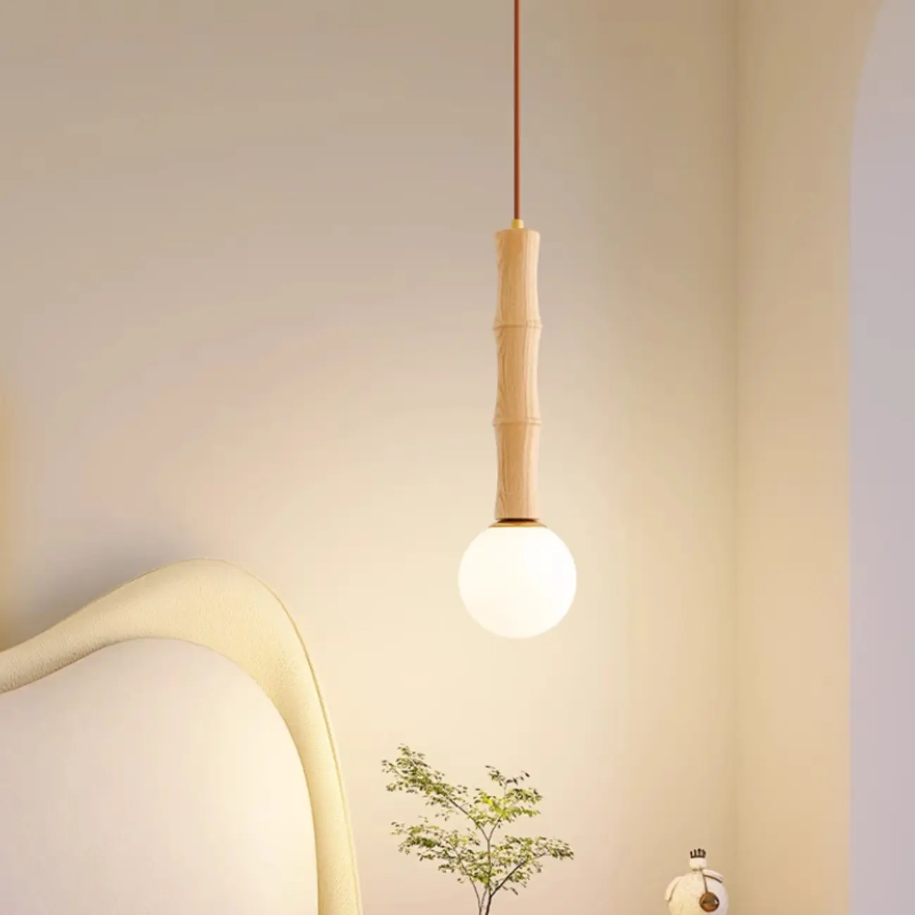 Adjustable Wood & Glass Globe Hanging Pendant Light Fixture