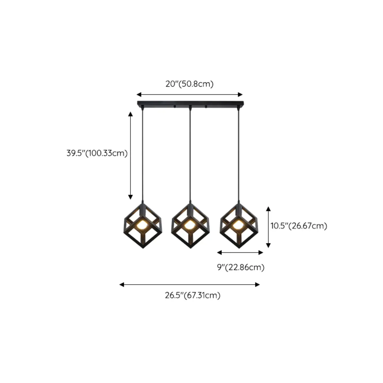 Industrial Black Metal Geometric Island Pendant Light