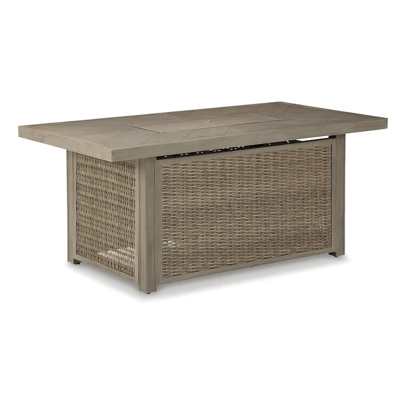 Signature Design by Ashley Beachcroft Brown/Beige Beachcroft Fire Pit Table with 4 Nuvella Swivel Lounge Chairs