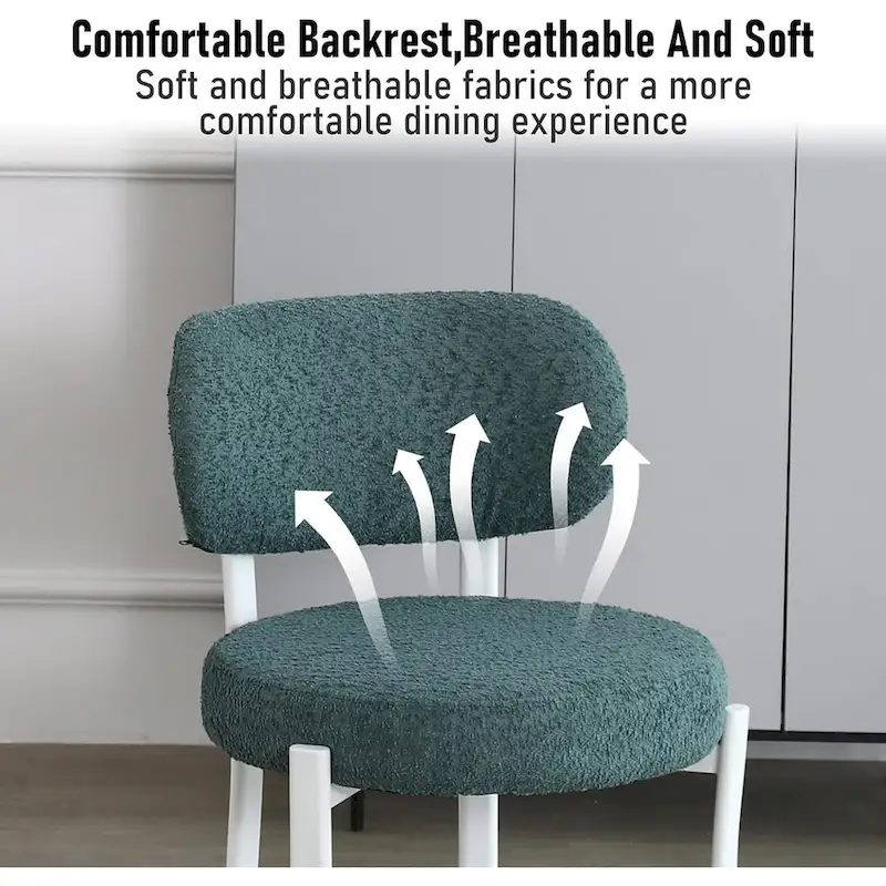 XINMICS Upholstered Modern Boucle Dining Room Chairs with White Metal Legs