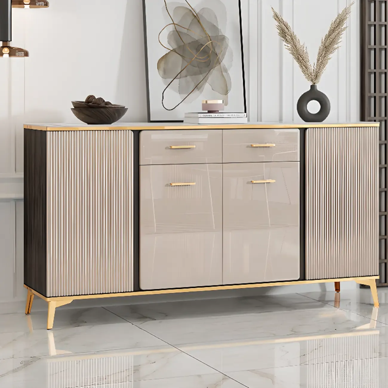 Glam Adjustable Wooden Dining Hutch China Cabinet