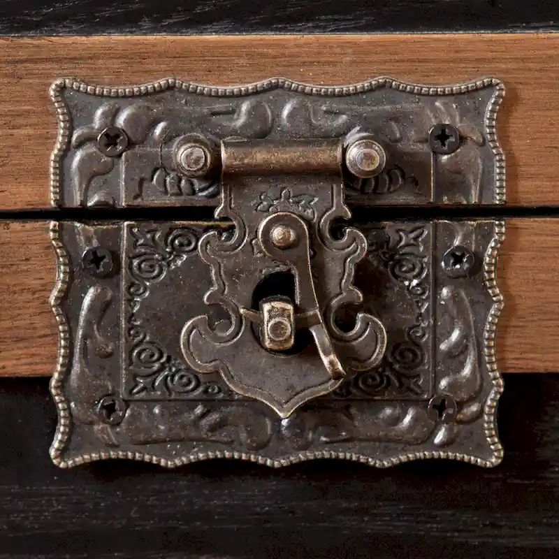 Trunk-Style Side Table with Storage – Antique Black / Bronze, MDF, Single