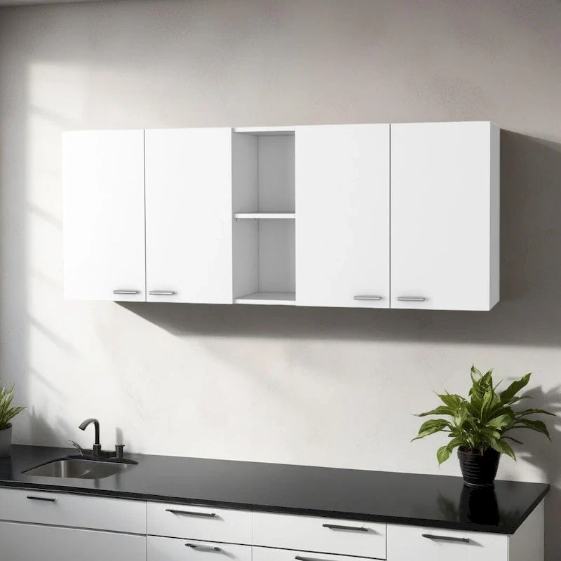 59 White Wood Wall Mounted Accent Cabinet With Four Doors