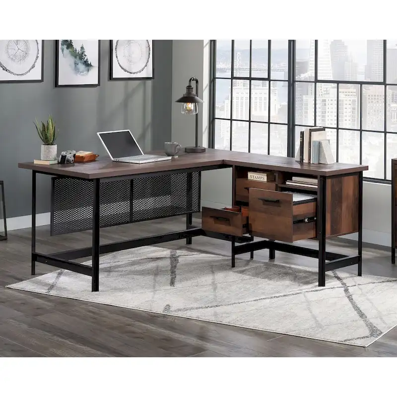 L-Shaped Desk with Drawers and File Storage