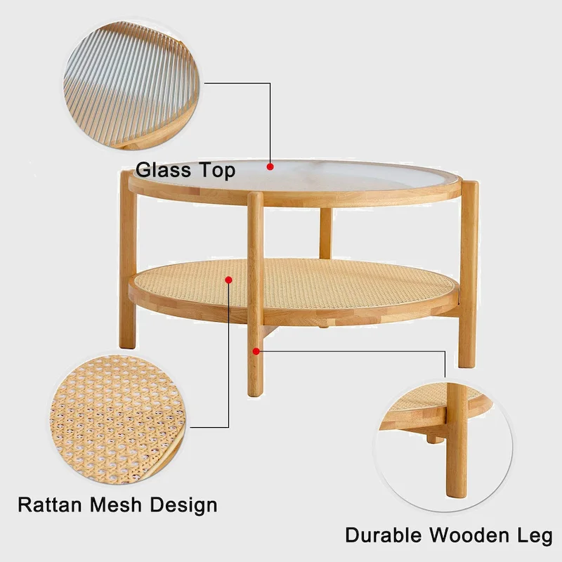 Circular double-layer solid wood tea table