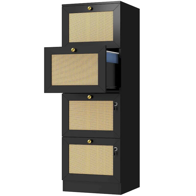 Moasis 15-inch Deep 4 Drawers Rattan Vertical File Cabinet with Lock